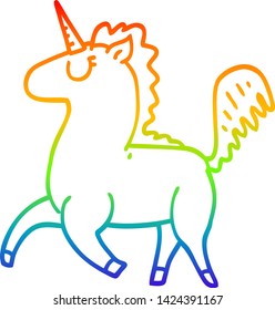 dibujo de una línea de degradado de arco iris de un unicornio de dibujos animados