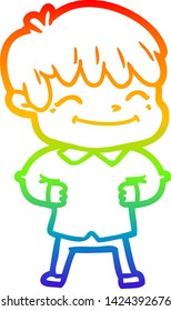 rainbow gradient line drawing of a cartoon happy boy