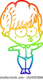 rainbow gradient line drawing of a cartoon woman