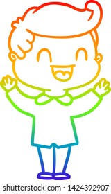 rainbow gradient line drawing of a cartoon happy man