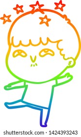 dibujo de una línea de gradiente de arcoiris de un niño sorprendido por la caricatura