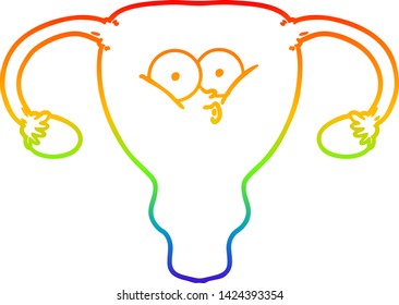 dibujo de línea de gradiente de arco iris de un útero de dibujos animados