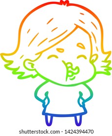 rainbow gradient line drawing of a cartoon girl pulling face