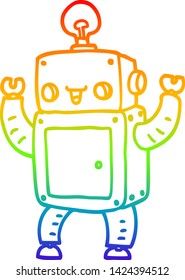 rainbow gradient line drawing of a cartoon happy robot