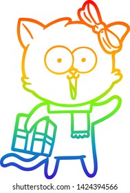 rainbow gradient line drawing of a cartoon cat