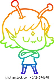 dibujo de una chica alienígena con gradiente de arco iris