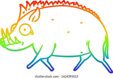 rainbow gradient line drawing of a cartoon wild boar