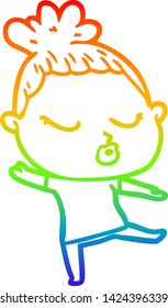 rainbow gradient line drawing of a cartoon calm woman