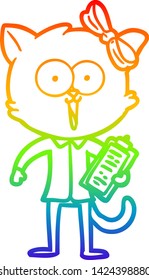 rainbow gradient line drawing of a cartoon cat