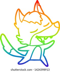 Regenbogen-Farbverlauf-Zeichnung eines Cartoon Wolf lachen