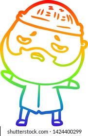 dibujo de una línea de degradado de arco iris de un hombre preocupado con barba