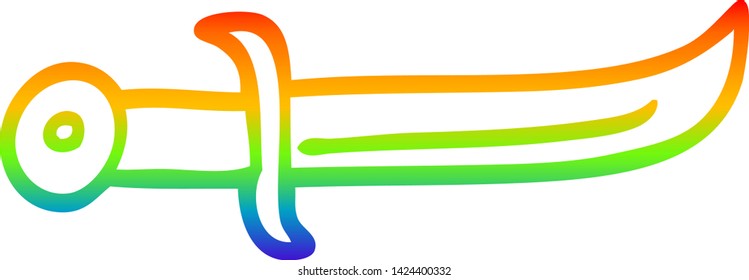 rainbow gradient line drawing of a cartoon curved dagger