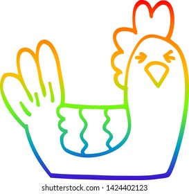 rainbow gradient line drawing of a cartoon roosting hen