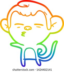 rainbow gradient line drawing of a cartoon suspicious monkey