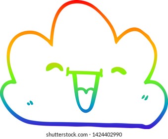 rainbow gradient line drawing of a cartoon happy grey cloud