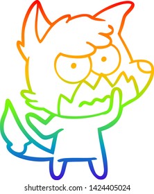 dibujo de una línea de degradado de arco iris de un zorro molesto de dibujos animados