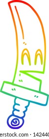 dibujo de la línea de gradiente del arco iris de una espada mágica feliz de dibujos animados