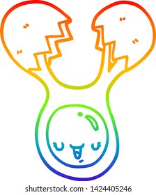 dibujo de una línea de gradiente de arco iris de un huevo rayado de dibujos animados