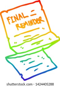 rainbow gradient line drawing of a cartoon final reminder letter