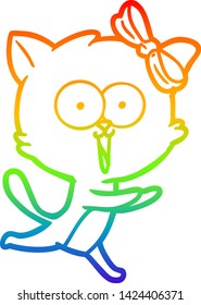 rainbow gradient line drawing of a cartoon cat