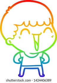 dibujo de una línea de gradiente de arco iris de un hombre feliz con dibujos animados