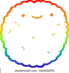 rainbow gradient line drawing of a cartoon biscuit