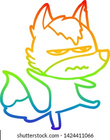 dibujo de una línea degradada de arcoiris de un lobo fastidiado