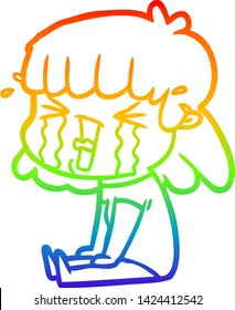 Regenbogen-Farbverlauf-Zeichnung einer Cartoon-Frau in Tränen