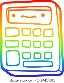 rainbow gradient line drawing of a cartoon calculator