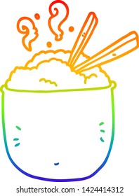 rainbow gradient line drawing of a cartoon bowl of rice