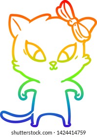 rainbow gradient line drawing of a cartoon cat