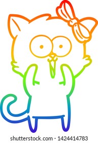 dibujo de una línea de gradiente de arco iris de un gato de dibujos animados
