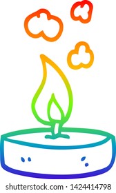 dibujo de línea de gradiente de arco iris de una pequeña vela de dibujos animados