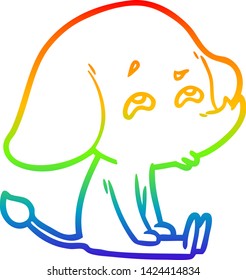 rainbow gradient line drawing of a cartoon elephant remembering