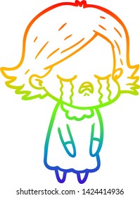 rainbow gradient line drawing of a cartoon girl crying