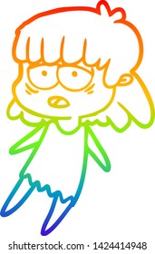 dibujo de una mujer cansada con dibujos de gradiente de arco iris