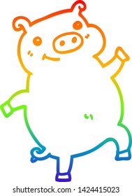 rainbow gradient line drawing of a cartoon dancing pig