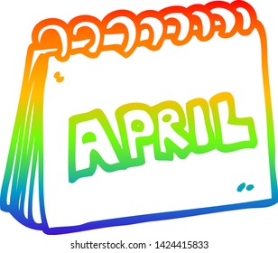 rainbow gradient line drawing of a cartoon calendar showing month of april