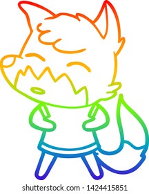 rainbow gradient line drawing of a cartoon fox