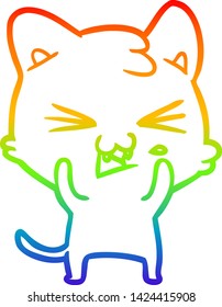 rainbow gradient line drawing of a cartoon cat hissing