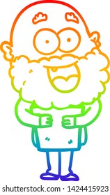 rainbow gradient line drawing of a cartoon crazy happy man with beard and book