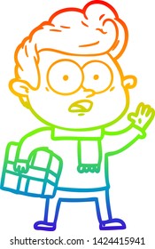 rainbow gradient line drawing of a cartoon staring man