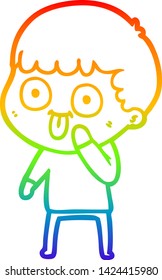 rainbow gradient line drawing of a cartoon man staring