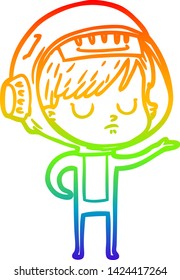 rainbow gradient line drawing of a cartoon astronaut woman