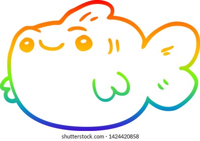 dibujo de línea de gradiente de arco iris de un pez caricatura
