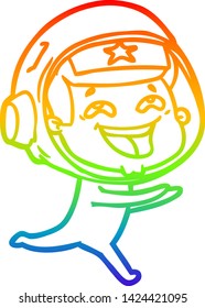 rainbow gradient line drawing of a cartoon laughing astronaut
