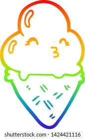 rainbow gradient line drawing of a cartoon ice cream