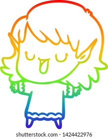 rainbow gradient line drawing of a cartoon elf girl