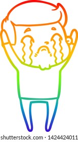 Regenbogen-Farbverlauf-Linie Zeichnung eines Cartoon-Mann weinend