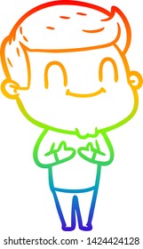 dibujo de una línea de gradiente de arco iris de un hombre amigo de la caricatura